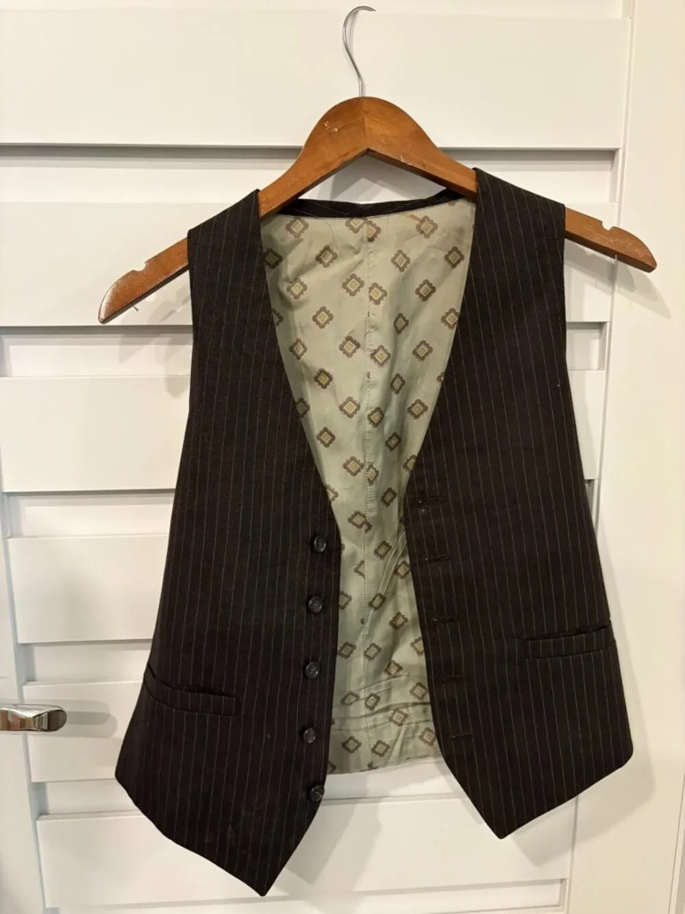 Vintage Brown Pinstripe Tailored Dark Academia Layer Vest Womens Menswear XS S